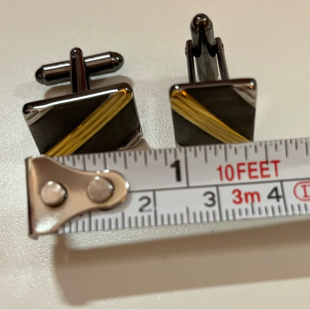 Vintage 1960 70 MCM Mod Art Deco Silver Black gold Mobking oversized Cufflinks
